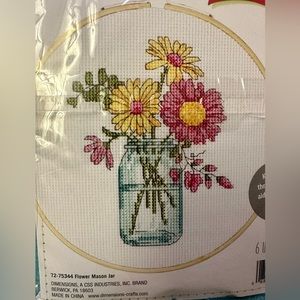 CRAFT KIT: FLOWERS IN MASON JAR COUNTED CROSS STITCH